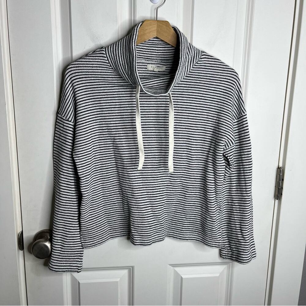 Madewell Miles Funnelneck Black & White Stripe Sweatshirt Size XXS - Picture 2 of 6